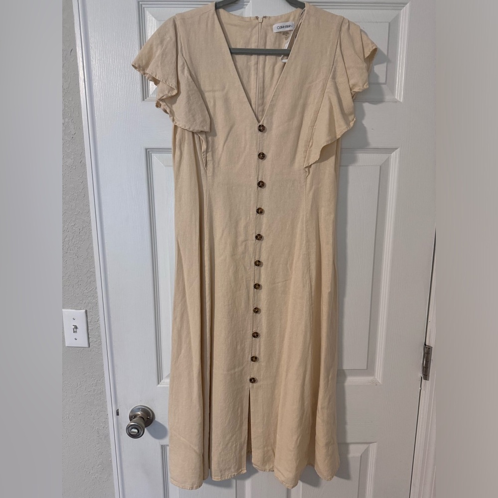 Calvin Klein Dress, Size 10, Color cream, Linen dress